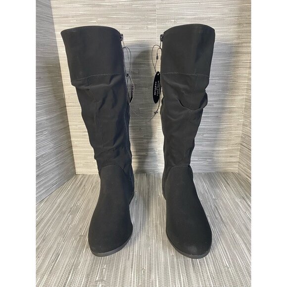 Style & Co Womens Kelimae Slouch Boots Black Mid Calf Low Heel Block Zip 8.5 New - Picture 2 of 11